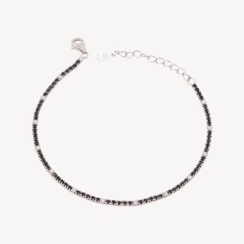 Bracelet tennis en argent 925 avec fermoir mousqueton et zircon de 1,5 mm, diamètre extérieur de 2,0 mm, plaqué rhodium noir et 
