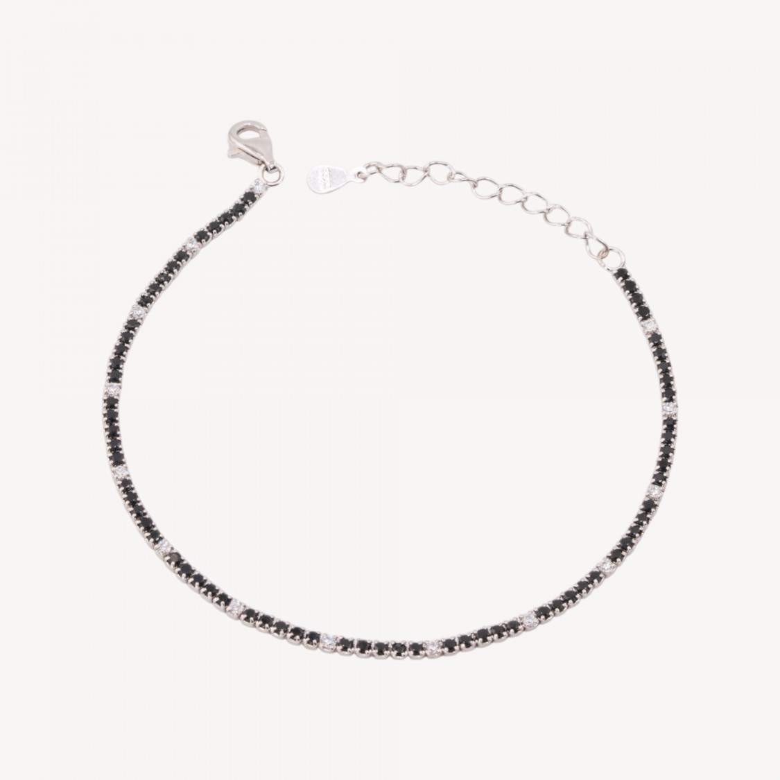 Bracciale Tennis In Argento 925 Chiusura Moschettone Con Zirconi Da 1,5mm Esterno 2,0mm Rodiato Nero E Bianco-BRACELETS DE TENNIS | Worldofjewel.com