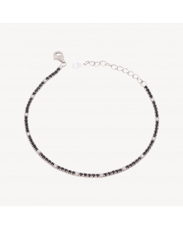 Bracciale Tennis In Argento 925 Chiusura Moschettone Con Zirconi Da 1,5mm Esterno 2,0mm Rodiato Nero E Bianco-BRACELETS DE TENNIS | Worldofjewel.com