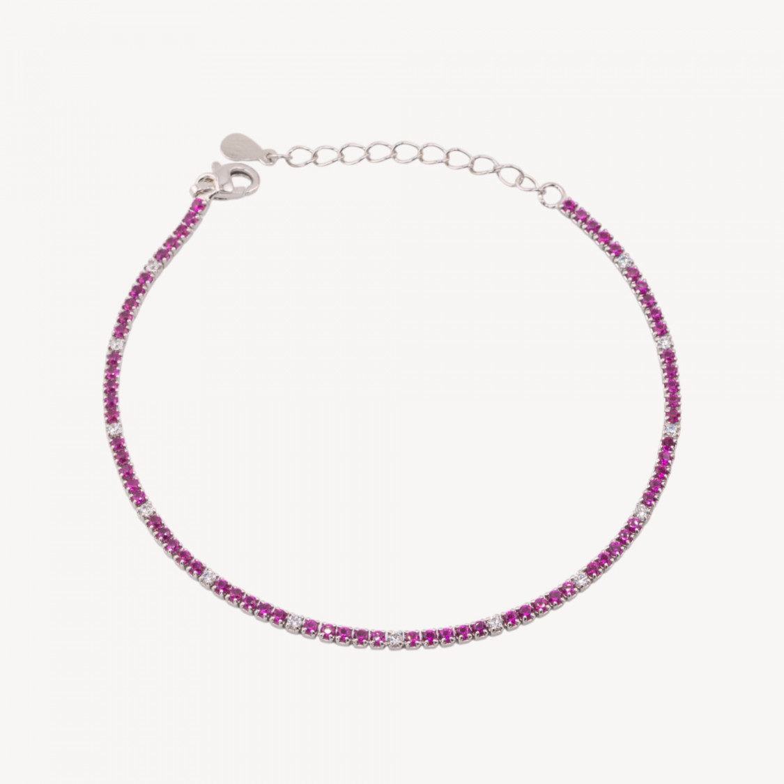 Bracciale Tennis In Argento 925 Chiusura Moschettone Con Zirconi Da 1,5mm Esterno 2,0mm Rodiato Rosso Rubino E Bianco-TENNIS BRACELETS | Worldofjewel.com
