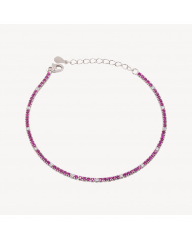 Bracciale Tennis In Argento 925 Chiusura Moschettone Con Zirconi Da 1,5mm Esterno 2,0mm Rodiato Rosso Rubino E Bianco-TENNIS BRACELETS | Worldofjewel.com