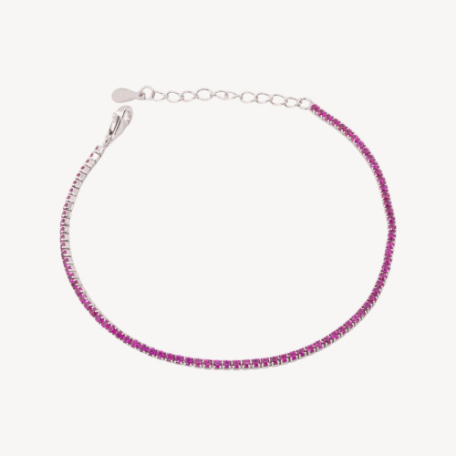 Tennisarmband aus 925er Sterlingsilber mit Karabinerverschluss und 1,5 mm Zirkonia, 2,0 mm rhodiniert, rubinroter Außenseite