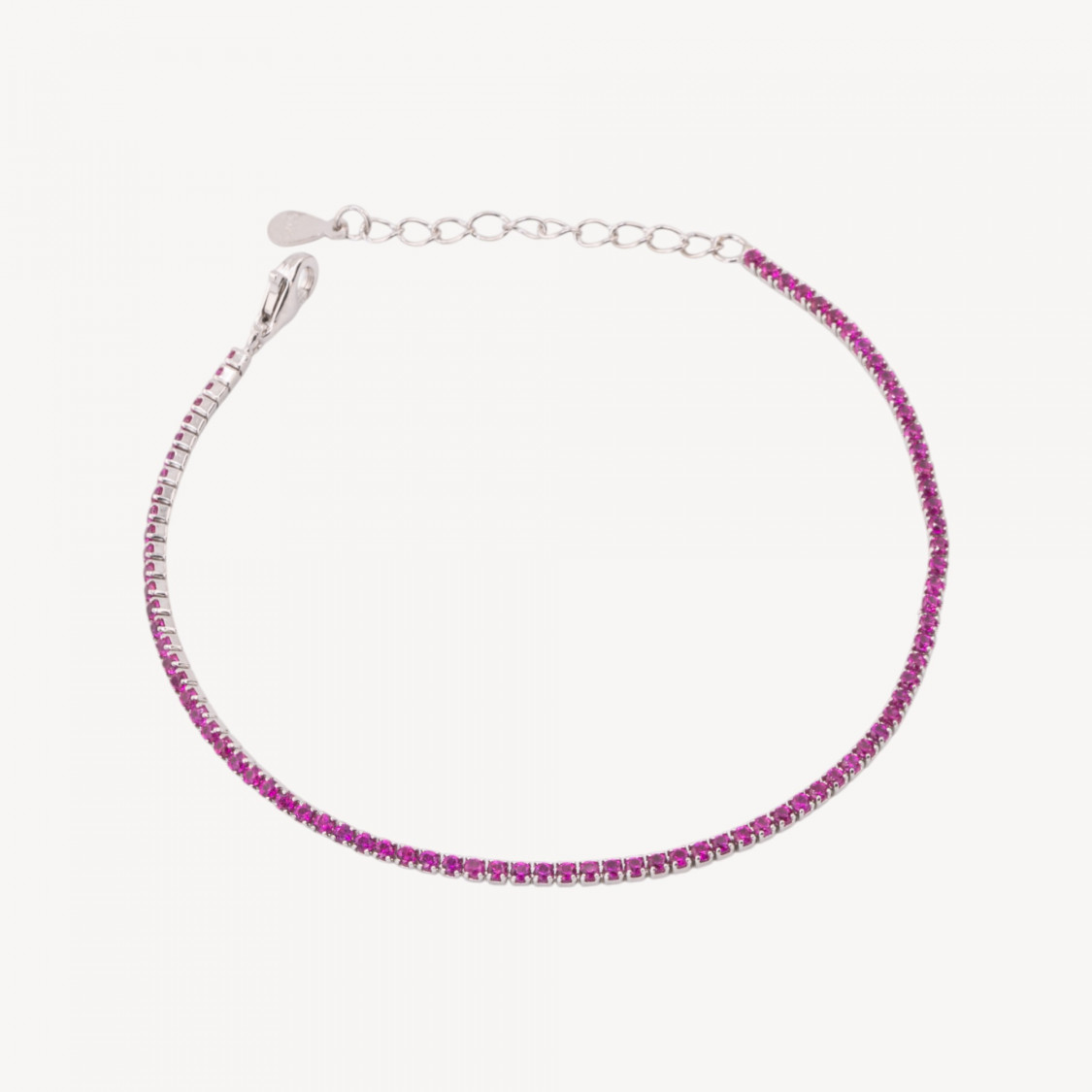 Bracelet tennis en argent 925 avec fermoir mousqueton et zircon de 1,5 mm, extérieur rouge rubis rhodié de 2,0 mm-BRACELETS DE TENNIS | Worldofjewel.com