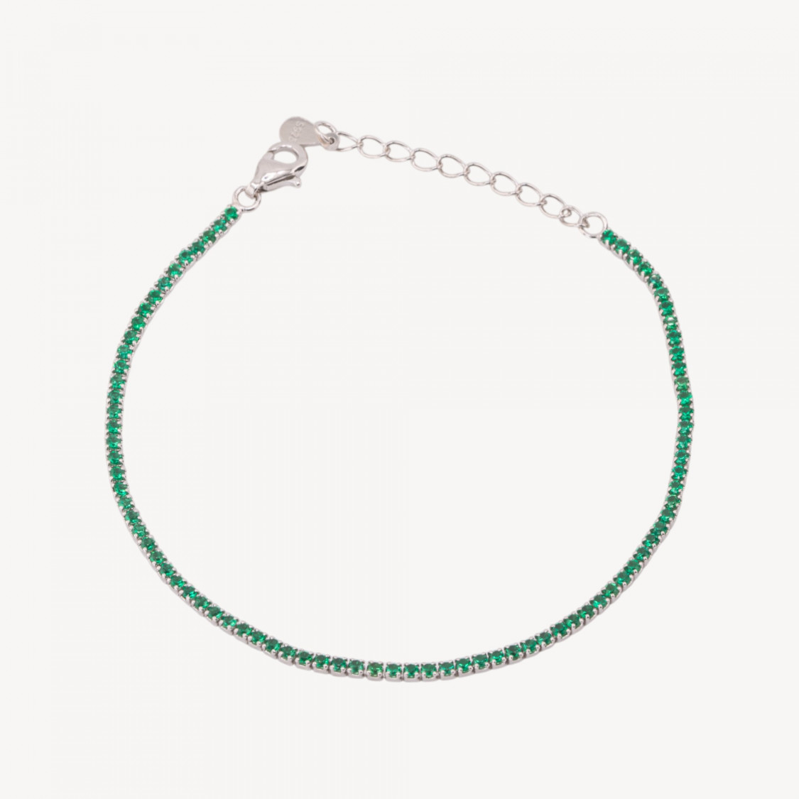 Bracelet tennis en argent 925 avec fermoir mousqueton et zircon de 1,5 mm, extérieur vert émeraude plaqué rhodium de 2,0 mm-BRACELETS DE TENNIS | Worldofjewel.com