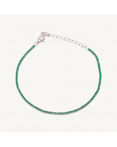 Bracciale Tennis In Argento 925 Chiusura Moschettone Con Zirconi Da 1,5mm Esterno 2,0mm Rodiato Verde Smeraldo-TENNISARMBÄNDER | Worldofjewel.com