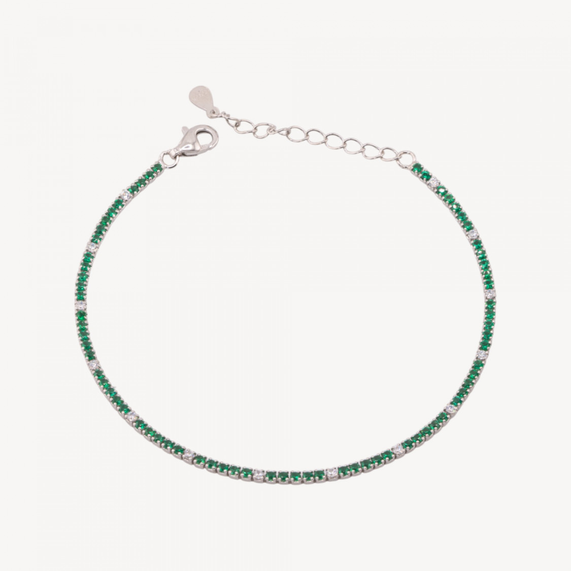 Bracciale Tennis In Argento 925 Chiusura Moschettone Con Zirconi Da 1,5mm Esterno 2,0mm Rodiato Verde Smeraldo E Bianco-TENNISARMBÄNDER | Worldofjewel.com