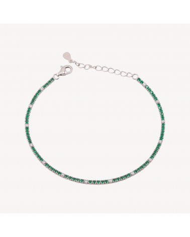 Bracciale Tennis In Argento 925 Chiusura Moschettone Con Zirconi Da 1,5mm Esterno 2,0mm Rodiato Verde Smeraldo E Bianco-TENNISARMBÄNDER | Worldofjewel.com