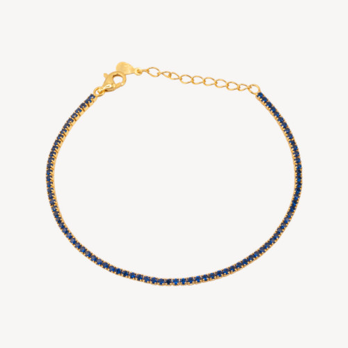 Tennisarmband aus 925er Sterlingsilber mit Karabinerverschluss und 1,5 mm Zirkonia, 2,0 mm Außendurchmesser, vergoldet, saphirbl