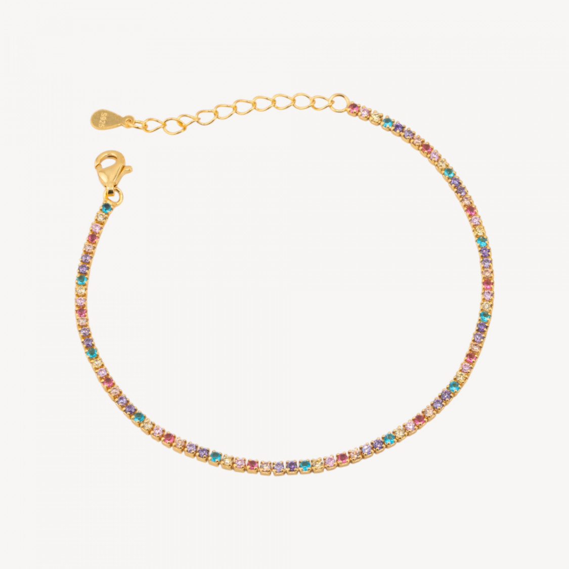 Bracciale Tennis In Argento 925 Chiusura Moschettone Con Zirconi Da 1,5mm Esterno 2,0mm Dorato Multicolor-TENNISARMBÄNDER | Worldofjewel.com
