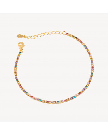 Bracciale Tennis In Argento 925 Chiusura Moschettone Con Zirconi Da 1,5mm Esterno 2,0mm Dorato Multicolor-TENNISARMBÄNDER | Worldofjewel.com