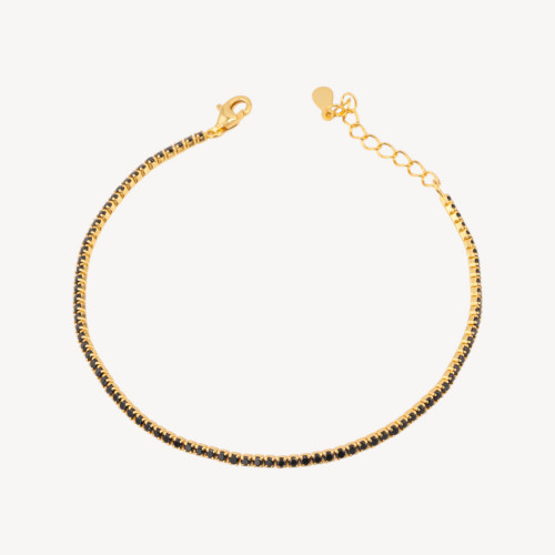 925 Silver Tennis Bracelet with Lobster Clasp and 1.5mm Zirconia, 2.0mm External Diameter, Black Gold