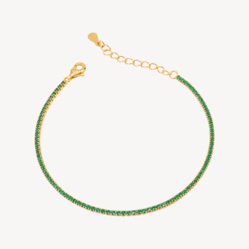 Pulsera de tenis de plata 925 con cierre de mosquetón y circonitas de 1,5 mm (exterior de 2,0 mm), chapada en oro, color verde e