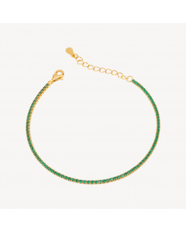 Bracciale Tennis In Argento 925 Chiusura Moschettone Con Zirconi Da 1,5mm Esterno 2,0mm Dorato Verde Smeraldo-TENNIS BRACELETS | Worldofjewel.com
