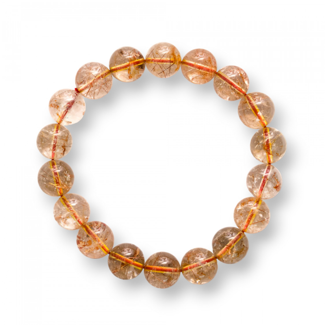 14mm Round Carmine Rutilated Quartz Bracelet-HARD STONES | Worldofjewel.com