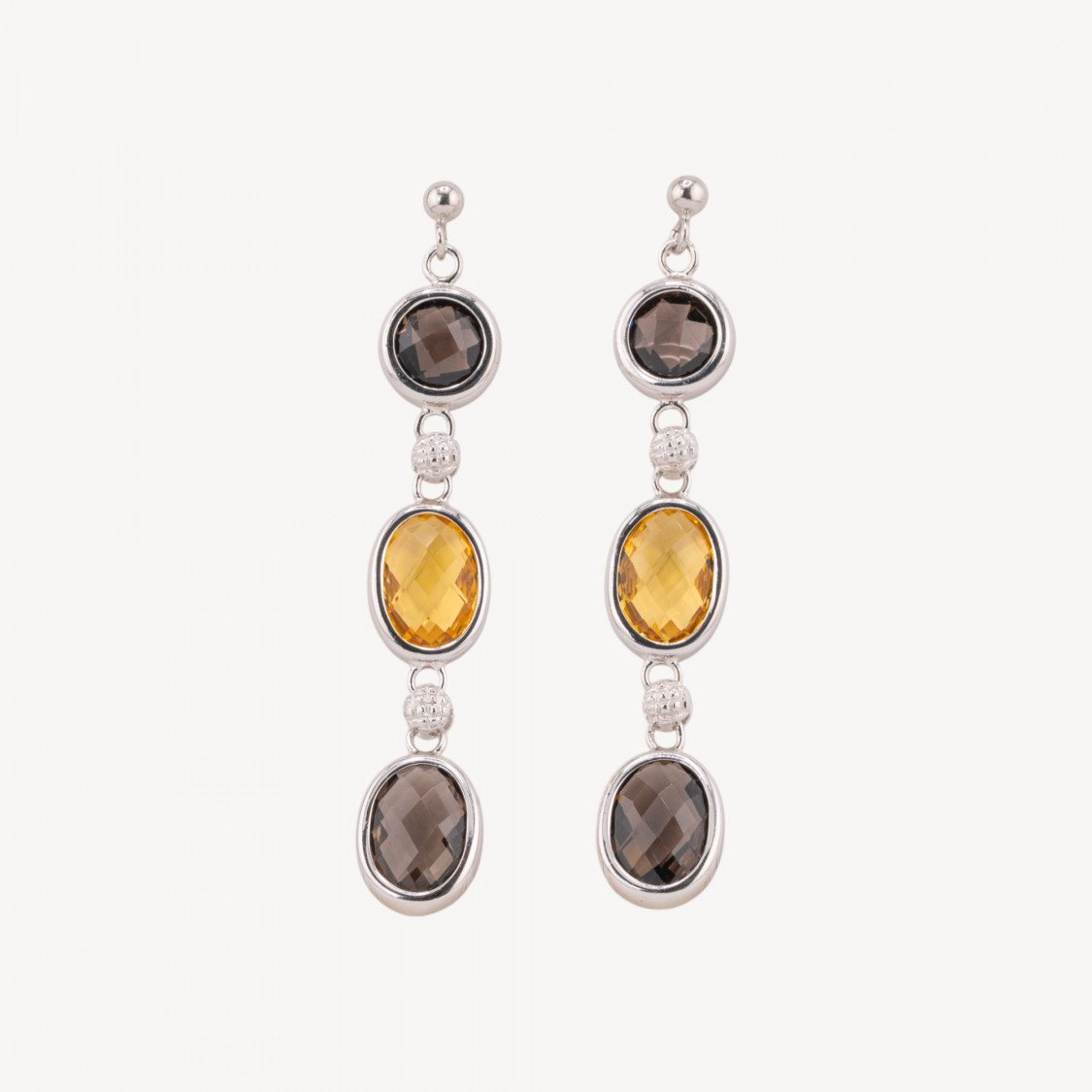 Orecchini In Argento 925 Con Quarzo Fume' E Topazio Giallo 12x70mm Rodiato-SILBER 925 DESIGN ITALIEN | Worldofjewel.com