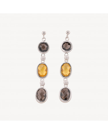 Orecchini In Argento 925 Con Quarzo Fume' E Topazio Giallo 12x70mm Rodiato-SILBER 925 DESIGN ITALIEN | Worldofjewel.com
