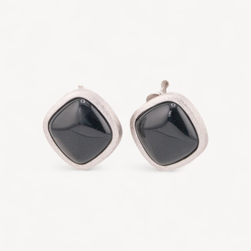 Boucles d'oreilles à clip en argent sterling 925 avec cabochon d'onyx carré de 18 mm