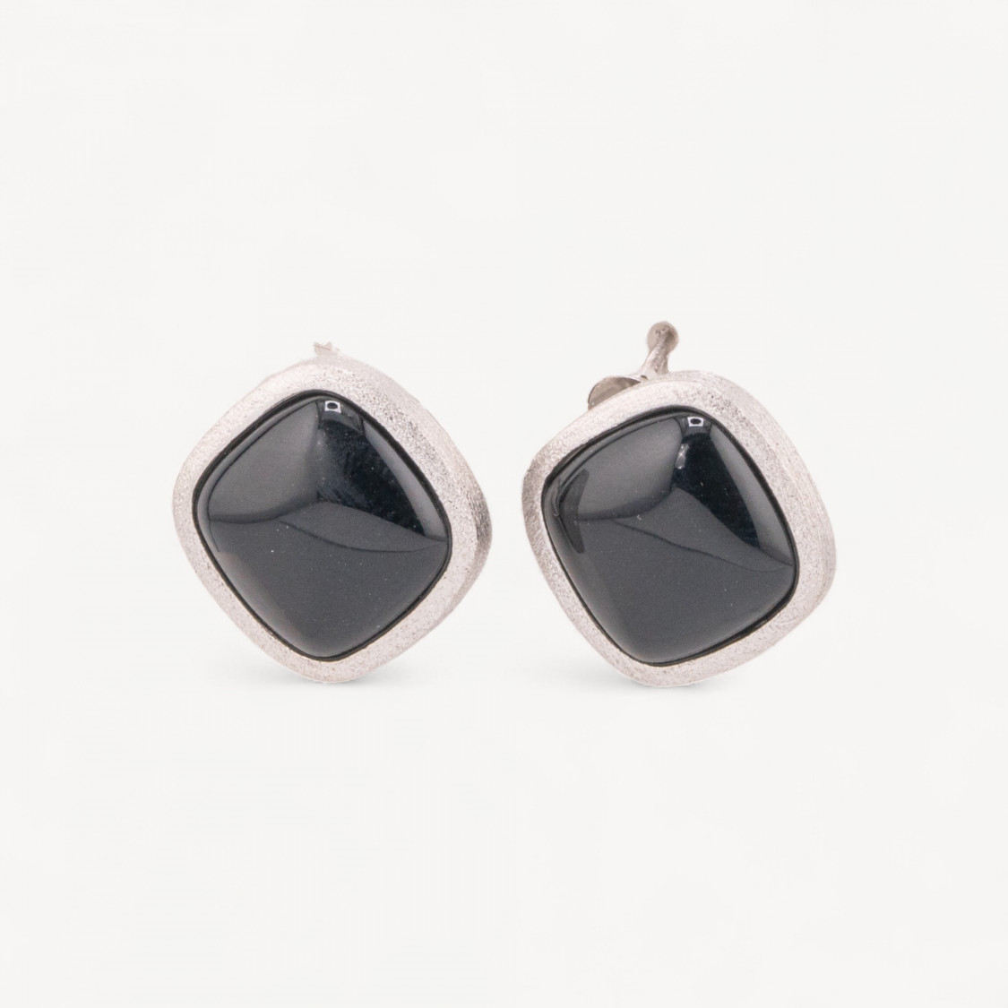925 Sterling Silver Clip-On Earrings with 18mm Square Onyx Cabochon-SILVER 925 DESIGN ITALY | Worldofjewel.com