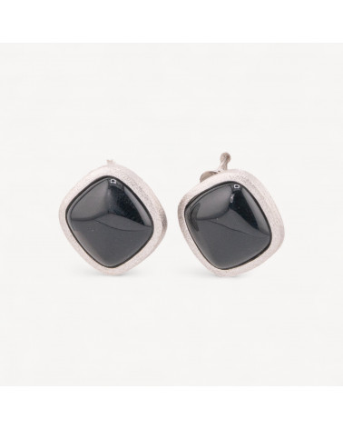 Orecchini A Clip A Vite Di Argento 925 Con Cabochon Di Onice Quadrato 18mm-PLATA 925 DISEÑO ITALIA | Worldofjewel.com