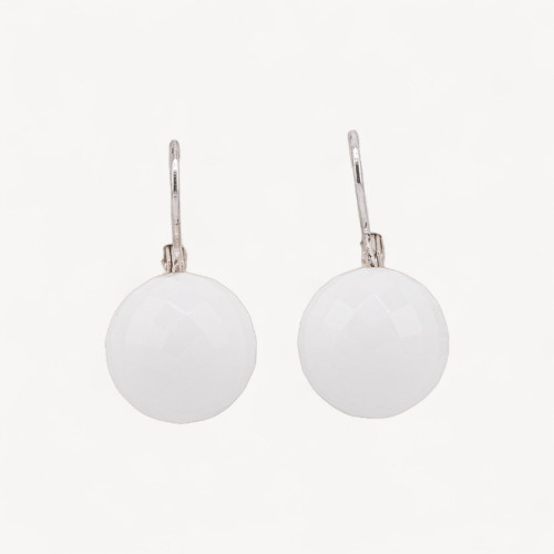 Boucles d'oreilles à fermoir à levier en argent 925 avec sphère facettée en agate blanche de 14 x 27 mm