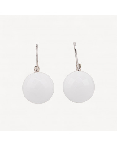 Orecchini A Monachella Chiusa Di Argento 925 Con Agata Bianca Sfera Sfaccettata 14x27mm-PLATA 925 DISEÑO ITALIA | Worldofjewel.com