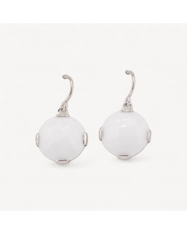 Orecchini A Monachella Di Argento 925 Con Agata Bianca Tondo Piatto 17x30mm-SILVER 925 DESIGN ITALY | Worldofjewel.com