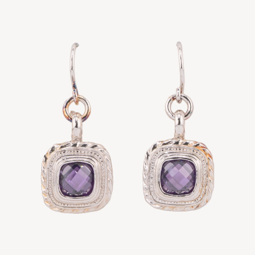 Boucles d'oreilles à levier en argent 925 avec améthystes rhodiées et traitées thermiquement, 15 x 35 mm