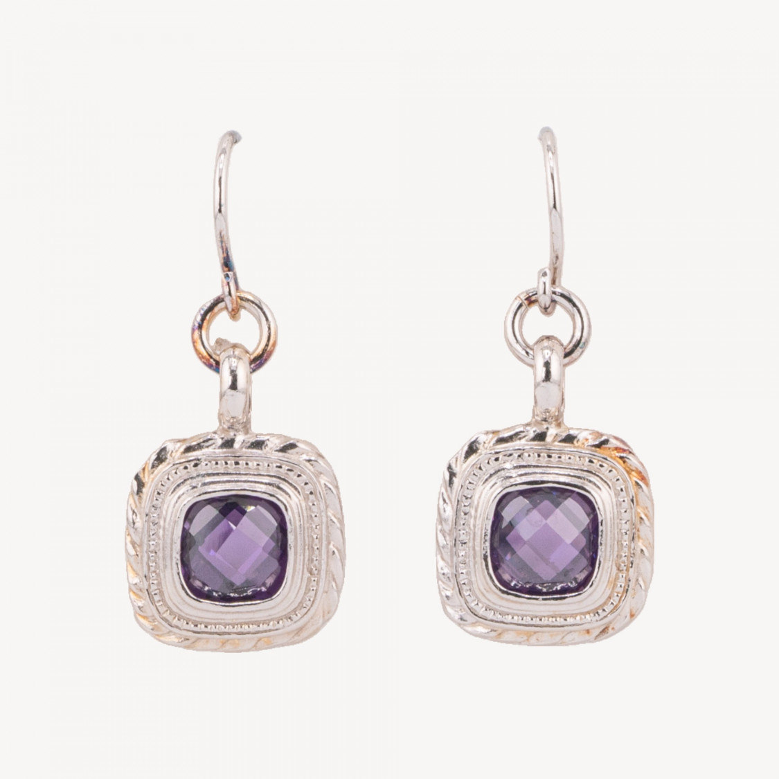 Boucles d'oreilles à levier en argent 925 avec améthystes rhodiées et traitées thermiquement, 15 x 35 mm-ARGENT 925 DESIGN ITALIE | Worldofjewel.com