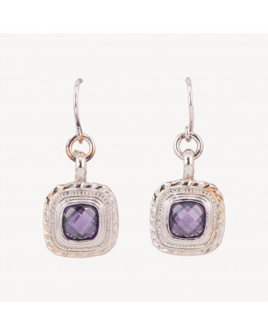 Orecchini A Monachella Di Argento 925 Con Ametiste Termodiffuse Incastonate Rodiate 15x35mm-PLATA 925 DISEÑO ITALIA | Worldofjewel.com