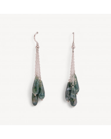 Orecchini A Monachella Di Argento 925 Con Catena E Goccia Agata Muschiata-PLATA 925 DISEÑO ITALIA | Worldofjewel.com