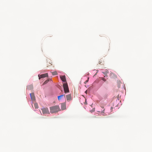 925 Silver Leverback Earrings with Pink CZ Crystals 22x33mm