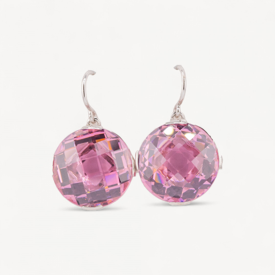 Orecchini A Monachella Di Argento 925 Con Cristalli Rosa CZ 22x33mm-SILBER 925 DESIGN ITALIEN | Worldofjewel.com