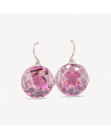 Orecchini A Monachella Di Argento 925 Con Cristalli Rosa CZ 22x33mm-SILBER 925 DESIGN ITALIEN | Worldofjewel.com