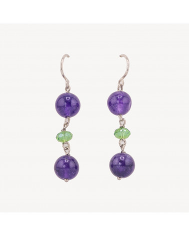 Orecchini A Monachella Di Argento 925 Con Giada Viola E Rondelle Di Cristalli 10x50mm-SILVER 925 DESIGN ITALY | Worldofjewel.com