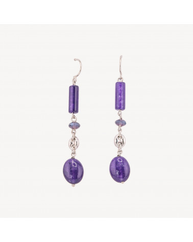 Orecchini A Monachella Di Argento 925 Con Giade Viola E Creole Di Argento 925 12x72mm Rodiato-ΑΣΗΜΙ 925 ΣΧΕΔΙΟ ΙΤΑΛΙΑ | Worldofjewel.com