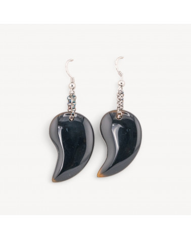 Orecchini A Monachella Di Argento 925 Con Onice A Virgola 19x50mm-PLATA 925 DISEÑO ITALIA | Worldofjewel.com