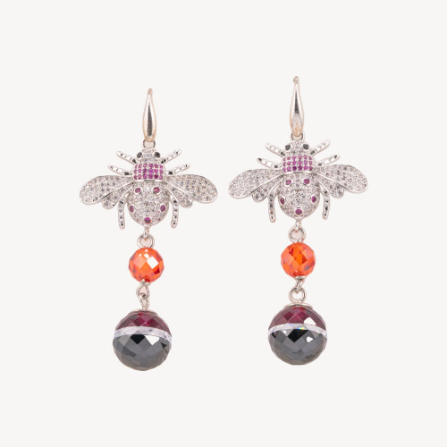 Boucles d'oreilles à levier en argent 925 avec pendentif en bronze et zirconium 26x55mm