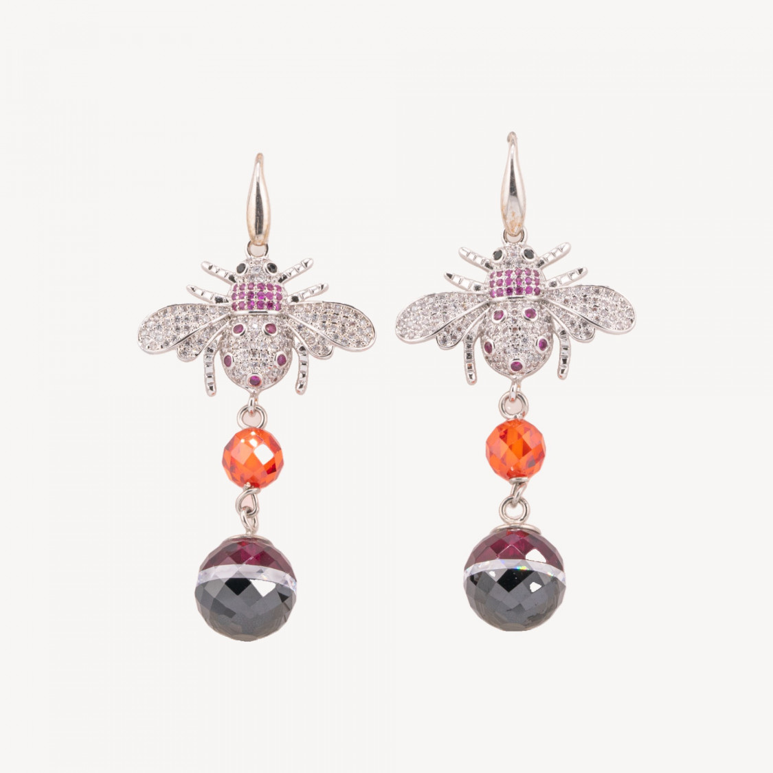 Boucles d'oreilles à levier en argent 925 avec pendentif en bronze et zirconium 26x55mm-ARGENT 925 DESIGN ITALIE | Worldofjewel.com