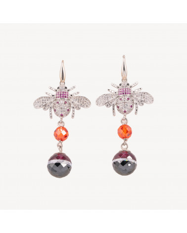 Orecchini A Monachella Di Argento 925 Con Pendente Di Bronzo E Zirconi 26x55mm-ARGENT 925 DESIGN ITALIE | Worldofjewel.com
