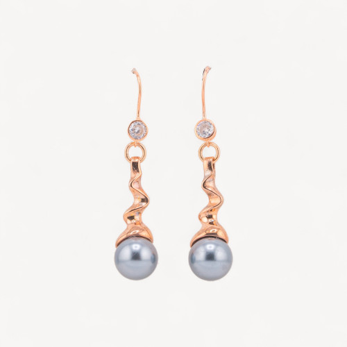 925 Silver Leverback Earrings with Witch Pendant and 12x54mm Pearls in Rose Gold
