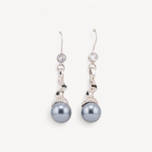 Boucles d'oreilles à levier en argent 925 avec pendentif sorcière et perles rhodiées de 12 x 54 mm