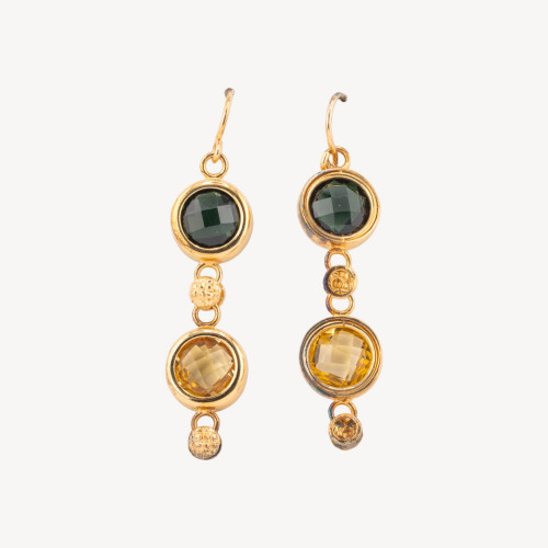 Pendientes de plata 925 con cierre de palanca y piedras termoendurecidas engastadas en oro de 12 x 50 mm.