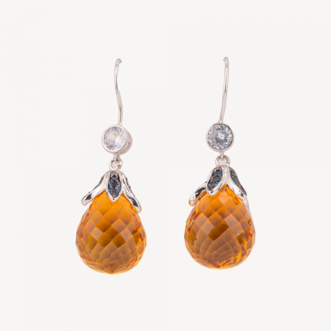 Orecchini A Monachella Di Argento 925 Con Punto Luce E Cubic Zirconia Arancio 13x45mm-PLATA 925 DISEÑO ITALIA | Worldofjewel.com