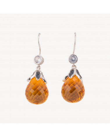 Orecchini A Monachella Di Argento 925 Con Punto Luce E Cubic Zirconia Arancio 13x45mm-PLATA 925 DISEÑO ITALIA | Worldofjewel.com