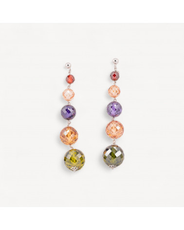 Orecchini A Monachella Di Argento 925 Con Sfere Sfaccettate Di Zirconi Naturali 14x92mm-ARGENT 925 DESIGN ITALIE | Worldofjewel.com