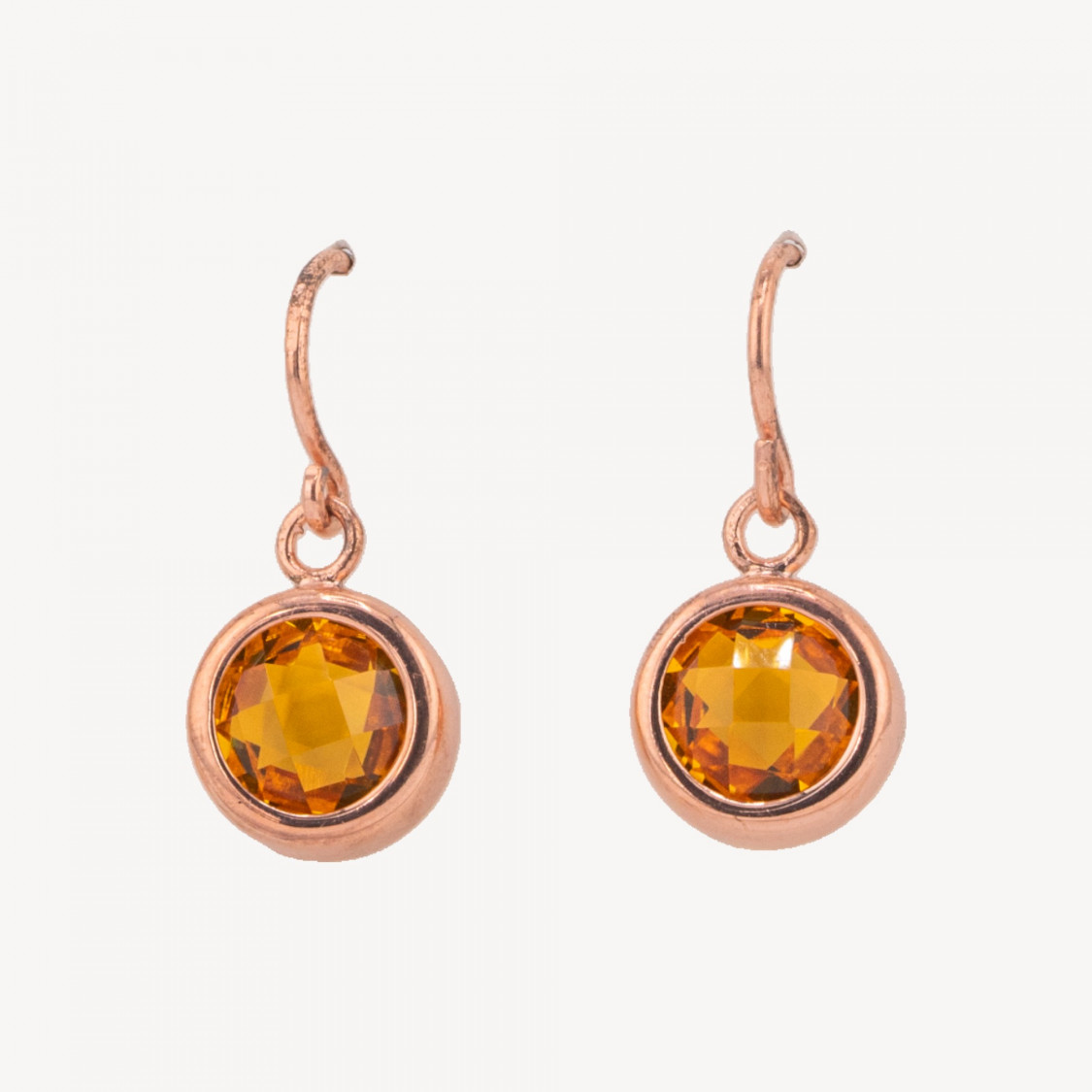 Boucles d'oreilles à levier en argent 925 avec topaze jaune sertie sur or rose 12x25mm-ARGENT 925 DESIGN ITALIE | Worldofjewel.com