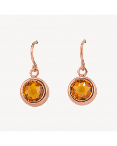 Orecchini A Monachella Di Argento 925 Con Topazio Giallo Incastonato 12x25mm Oro Rosa-SILVER 925 DESIGN ITALY | Worldofjewel.com
