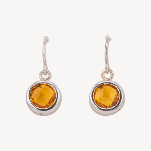 925 Silver Leverback Earrings with Flat Round Faceted Topaz Setting 18x32mm Rhodium Plated