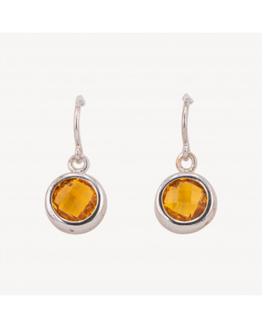 Orecchini A Monachella Di Argento 925 Con Topazio Tondo Piatto Sfaccettato Incastonato 18x32mm Rodiato-ARGENT 925 DESIGN ITALIE | Worldofjewel.com