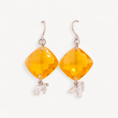 Pendientes de botón de plata 925 con diamante plano facetado y circonita ovalada de 22 x 47 mm